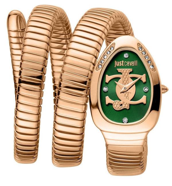 Just Cavalli Glam Evo 5 Green Dial Rose Gold Steel Strap Watch for Women - JC1L228M0055
