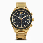 Versace Greca Dome Chronograph Black Dial Gold Steel Strap Watch for Men - VE6K00523