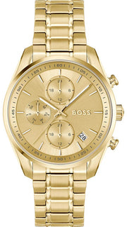 Hugo Boss Grand Tour Chronograph Gold Dial Gold Steel Strap Watch for Women - 1502768