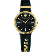 Versace V Circulus Quartz Black Dial Black Leather Strap Watch for Women - VBP12017