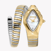 Just Cavalli Ferocious Mother of Pearl White Dial Two Tone Steel Strap Watch for Women - JC1L306M0065