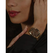 Hugo Boss Grand Tour Chronograph Brown Dial Gold Steel Strap Watch for Women - 1502770