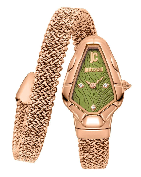 Just Cavalli Fiamma Green Dial Rose Gold Steel Strap Watch for Women - JC1L426M0045