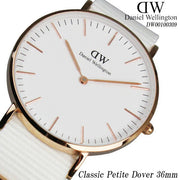 Daniel Wellington Classic Dover White Dial White Nylon Strap Watch For Women - DW00100309
