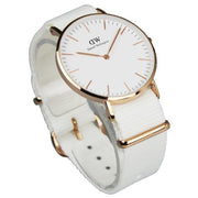 Daniel Wellington Classic Dover White Dial White Nylon Strap Watch For Women - DW00100309