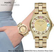 Marc Jacobs Henry Skeleton Gold Dial Gold Steel Strap Watch for Women - MBM3263