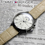 Tommy Hilfiger Kane White Dial Beige Leather Strap Watch for Men - 1710399