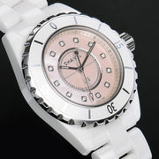 Chanel J12 Quartz Diamonds Pink Dial White Steel Strap Watch for Women - J12 H5513