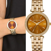 Michael Kors Darci Amber Dial Gold Steel Strap Watch for Women - MK3408