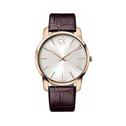 Calvin Klein City White Dial Brown Leather Strap Watch for Men - K2G21629