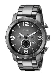 Fossil Nate Chronograph Gunmetal Dial Grey Steel Strap Watch for Men - JR1437
