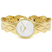 Calvin Klein Snake Silver Dial Yellow Gold Steel Strap Watch For Women - K6E23546