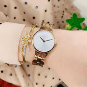 Calvin Klein Snake Silver Dial Yellow Gold Steel Strap Watch For Women - K6E23546
