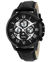 Fossil Grant Automatic Chronograph Black Dial Black Leather Strap Watch for Men - ME3028