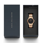 Daniel Wellington Iconic Link Black Dial Rose Gold Steel Strap Watch for Women - DW00100212
