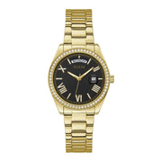 Guess Luna Diamonds Black Dial Gold Steel Strap Watch for Women - GW0307L2