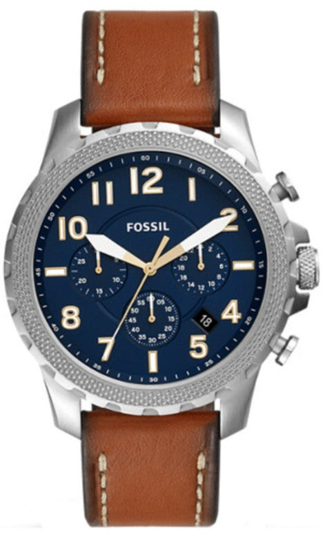 Fossil Bowman Chronograph Blue Dial Brown Leather Strap Watch for Men - FS5602