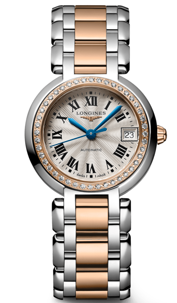 Longines PrimaLuna Automatic Diamond 26.5mm Silver Dial Two Tone Steel Strap Watch for Women - L8.111.5.79.6