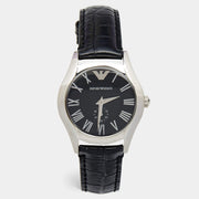Emporio Armani Velente Black Dial Black Leather Strap Watch For Women - AR0644
