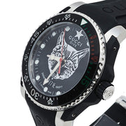 Gucci Dive Feline Black Dial Black Rubber Strap Watch For Men - YA136320