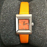 Gucci G-Frame Square Mother of Pearl Orange Dial Orange Leather Strap Watch For Women - YA128532