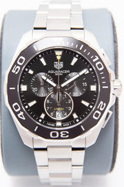 Tag Heuer Aquaracer Quartz Chronograph Black Dial Silver Steel Strap Watch for Men - CAY111A.BA0927
