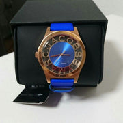 Marc Jacobs Henry Skeleton Blue Dial Blue Leather Strap Watch for Women - MBM1244