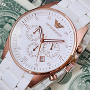 Emporio Armani Sportivo Chronograph White Dial White Rubber Strap Watch For Men - AR5919