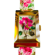 Gucci G-Frame Floral Mother of Pearl Dial White Leather Strap Watch For Women - YA147406