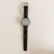 Marc Jacobs Lidia Stripe Glitz Black Dial Black Leather Strap Watch for Women - MBM1166