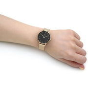 Daniel Wellington Classic Petite Black Dial Gold Mesh Bracelet Watch For Women - DW00100347