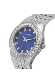 Bulova Phantom Baguette Crystal Blue Dial Silver Steel Strap Watch for Men - 96A254