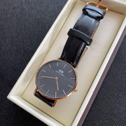Daniel Wellington Classic Sheffield Black Dial Black Leather Strap Watch For Women - DW00100139