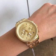 Michael Kors Ritz Chronograph Gold Dial Gold Steel Strap Watch for Women - MK5676
