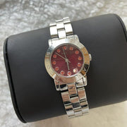 Marc Jacobs Amy Red Dial Silver Steel Strap Watch for Women - MBM3333