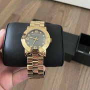 Marc Jacobs Amy Black Dial Gold Steel Strap Watch for Women - MBM3273