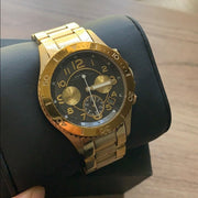 Marc Jacobs Rock Chronograph Black Dial Gold Steel Strap Watch for Women - MBM3253
