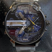 Diesel Big Daddy 2.0 Chronograph Blue Dial Grey Steel Strap Watch For Men - DZ7331