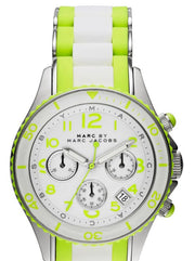 Marc Jacobs Rock Chronograph White Dial White & Green Silicone Strap Watch for Women - MBM2592