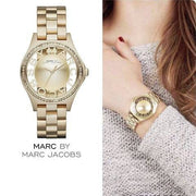 Marc Jacobs Henry Transparent Gold Dial Gold Steel Strap Watch for Women - MBM3338