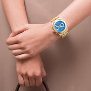 Marc Jacobs Blade Chronograph Blue Dial Gold Steel Strap Watch for Women - MBM3307