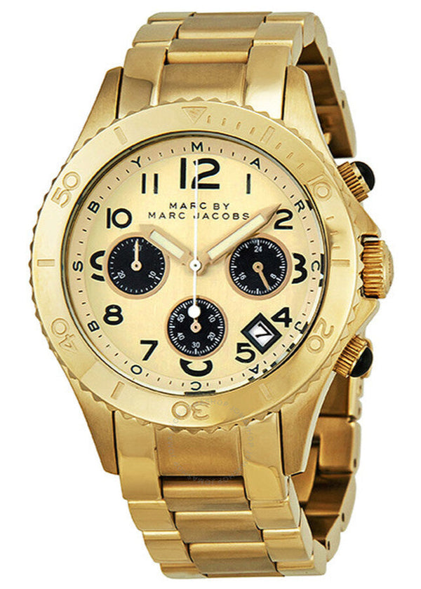 Marc Jacobs Rock Metal Chronograph Gold Dial Gold Steel Strap Watch for Men - MBM3158