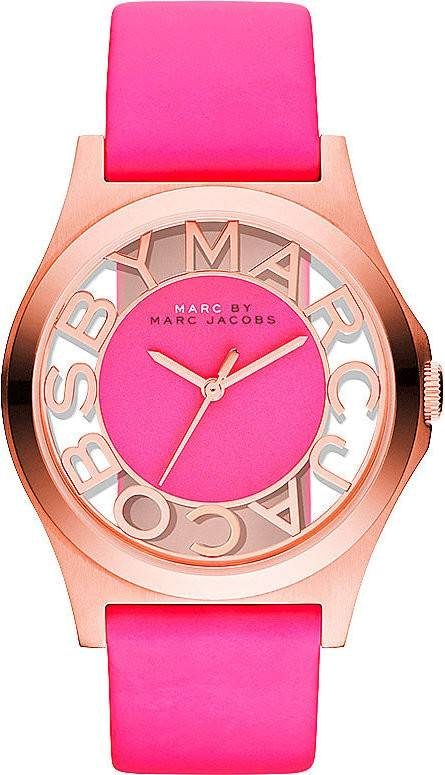 Marc Jacobs Henry Skeleton Pink Dial Pink Leather Strap Watch for Women - MBM1243
