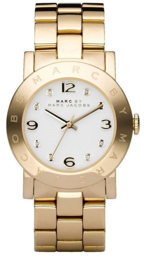 Marc Jacobs Amy White Dial Gold Steel Strap Watch for Women - MBM3056