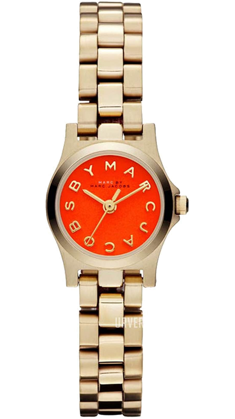 Marc Jacobs Henry Dinky Red Dial Gold Steel Strap Watch for Women - MBM3202