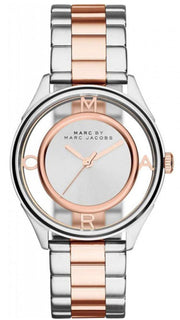 Marc Jacobs Tether Transparent White Dial Two Tone Steel Strap Watch for Women - MBM3436