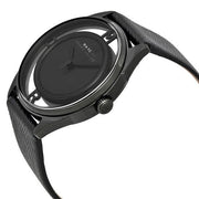 Marc Jacobs Tether Transparent Black Dial Black Leather Strap Watch for Women - MBM1379
