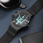 Maserati Potenza Aqua Edition Black Dial Black Mesh Bracelet Watch For Men - R8853144002