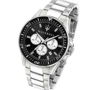 Maserati SFIDA Chronograph Black Dial Silver Steel Strap Watch For Men - R8873640004