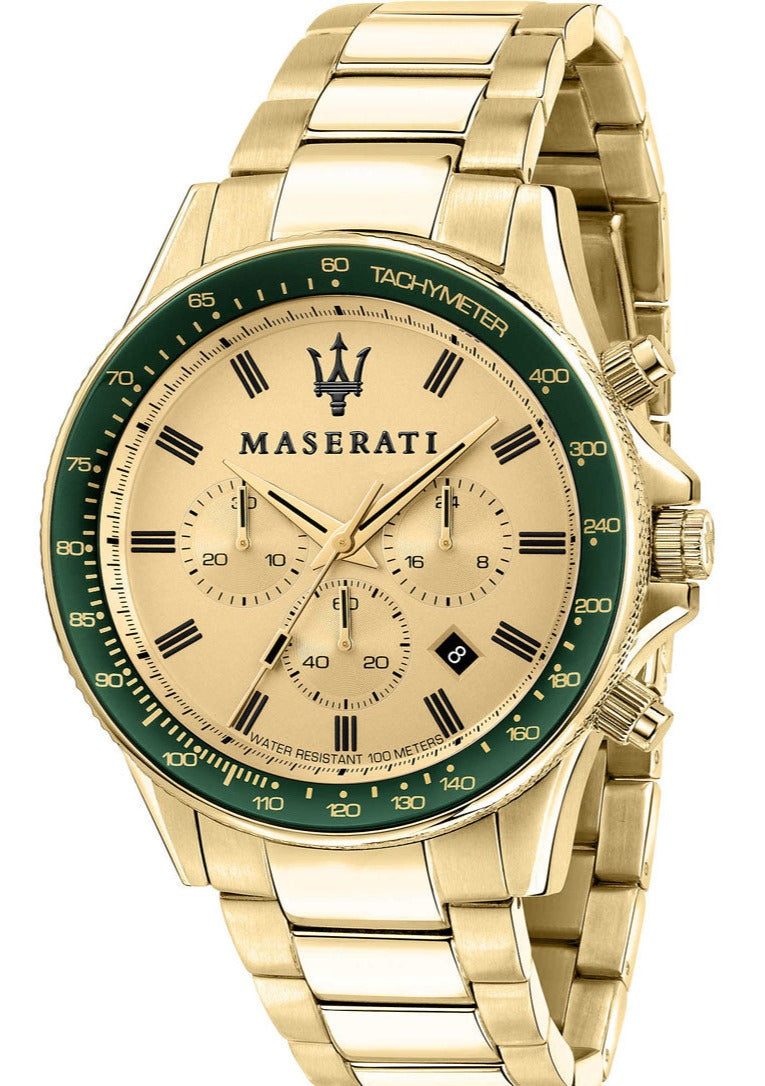 Maserati SFIDA Quartz Yellow Dial Gold Strap Watch For Men - R8873640005